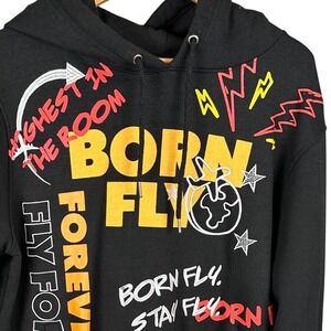 Born Fly Forever Fly Mens Black Graphic Hoodie Sweatshirt Large Streetwear